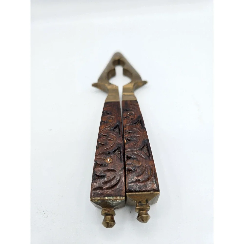Vintage Wooden and Brass‎ Nutcracker with Hand-Carved Floral Design